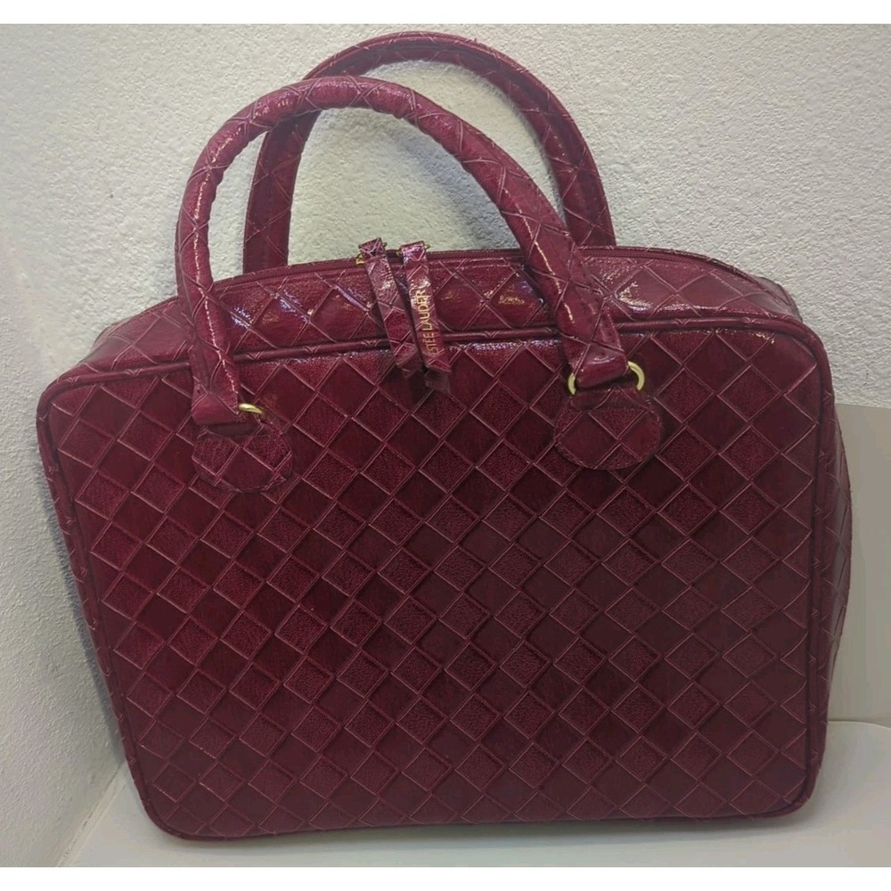 Estee Lauder Red/Maroon Faux Leather Snake Skin Make Up Case/Bag 14" x 10"